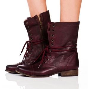 Steve Madden Maroon Red Leather Combat Boots